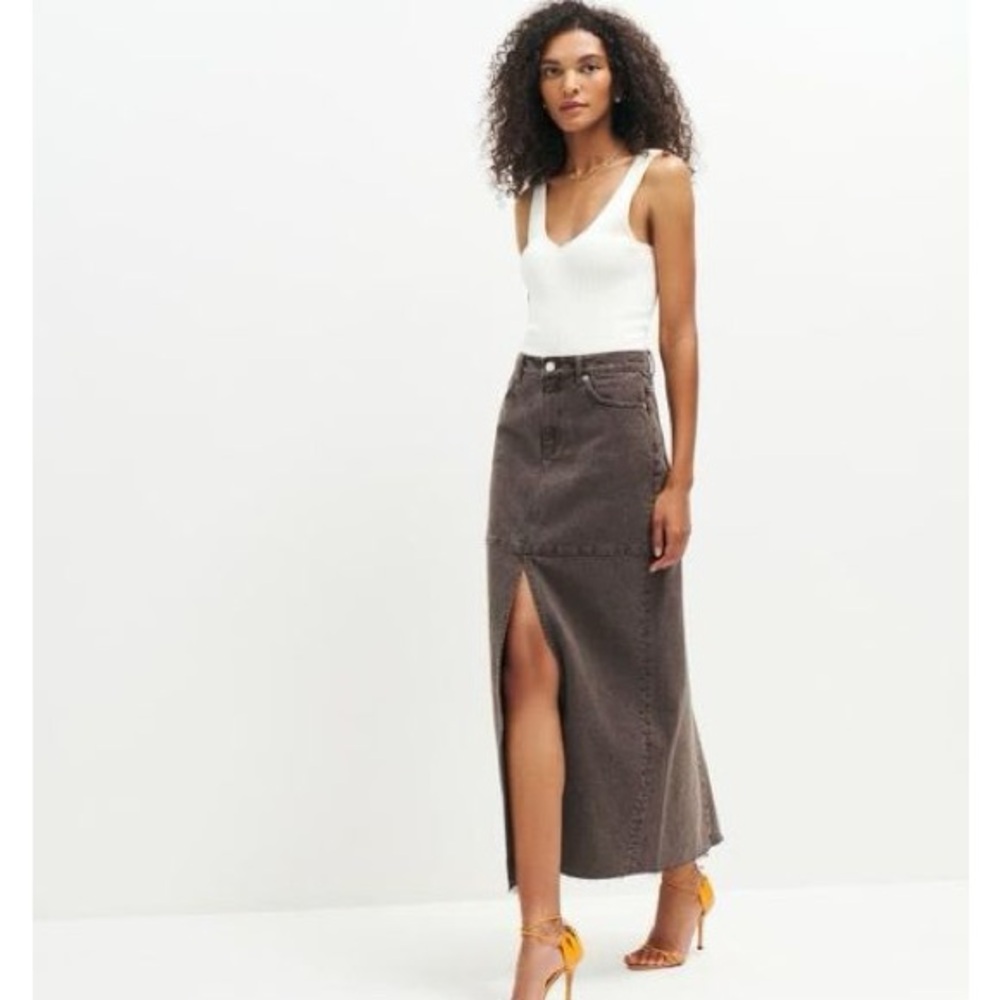 Reformation brown denim maxi skirt 26 NWT